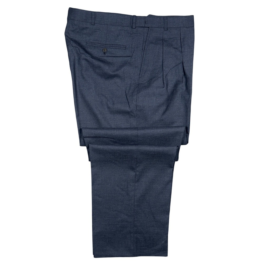 Lands‎ End Dress Pants Mens 44 Long Navy Blue 100% Wool Pleated Straight